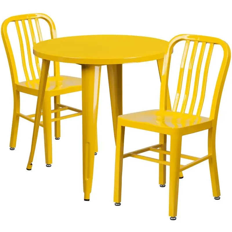 Brimmes 3pcs Round 30'' Yellow Metal Table w/2 Vertical Slat Back Chairs iHome Studio