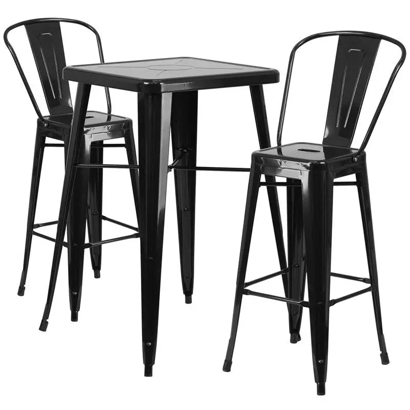 Brimmes 3pcs Square 23.75'' Black Metal Table w/2 Barstool iHome Studio