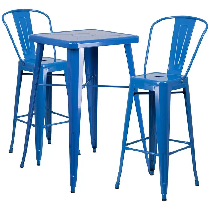 Brimmes 3pcs Square 23.75'' Blue Metal Table w/2 Barstool iHome Studio