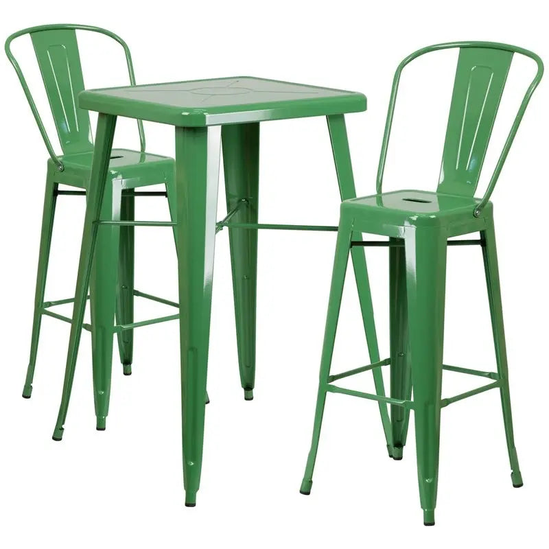 Brimmes 3pcs Square 23.75'' Green Metal Table w/2 Barstool iHome Studio