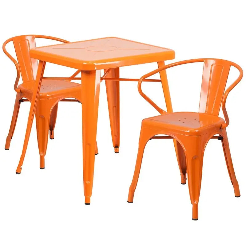 Brimmes 3pcs Square 23.75'' Orange Metal Table w/2 Arm Chairs iHome Studio