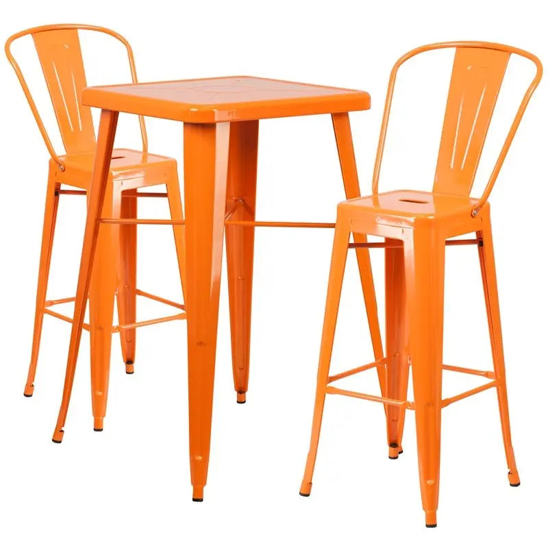 Brimmes 3pcs Square 23.75'' Orange Metal Table w/2 Barstool iHome Studio