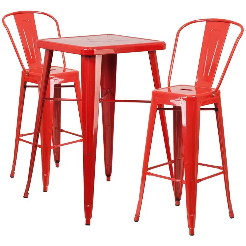 Brimmes 3pcs Square 23.75'' Red Metal Table w/2 Barstool iHome Studio