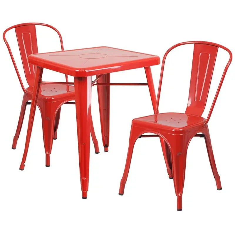 Brimmes 3pcs Square 23.75'' Red Metal Table w/2 Stack Chairs iHome Studio