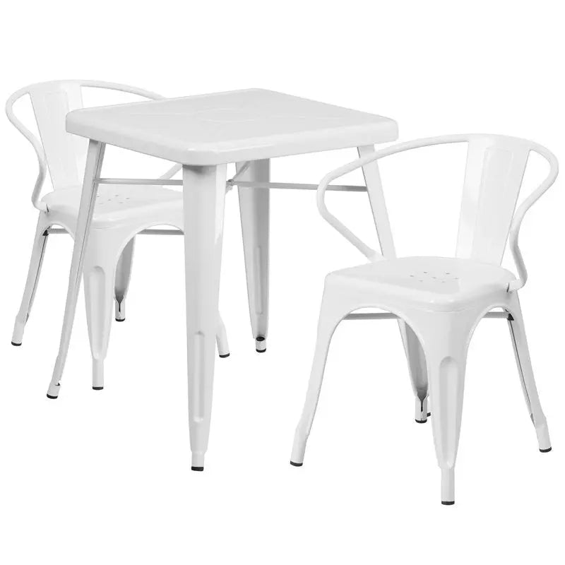 Brimmes 3pcs Square 23.75'' White Metal Table w/2 Arm Chairs iHome Studio