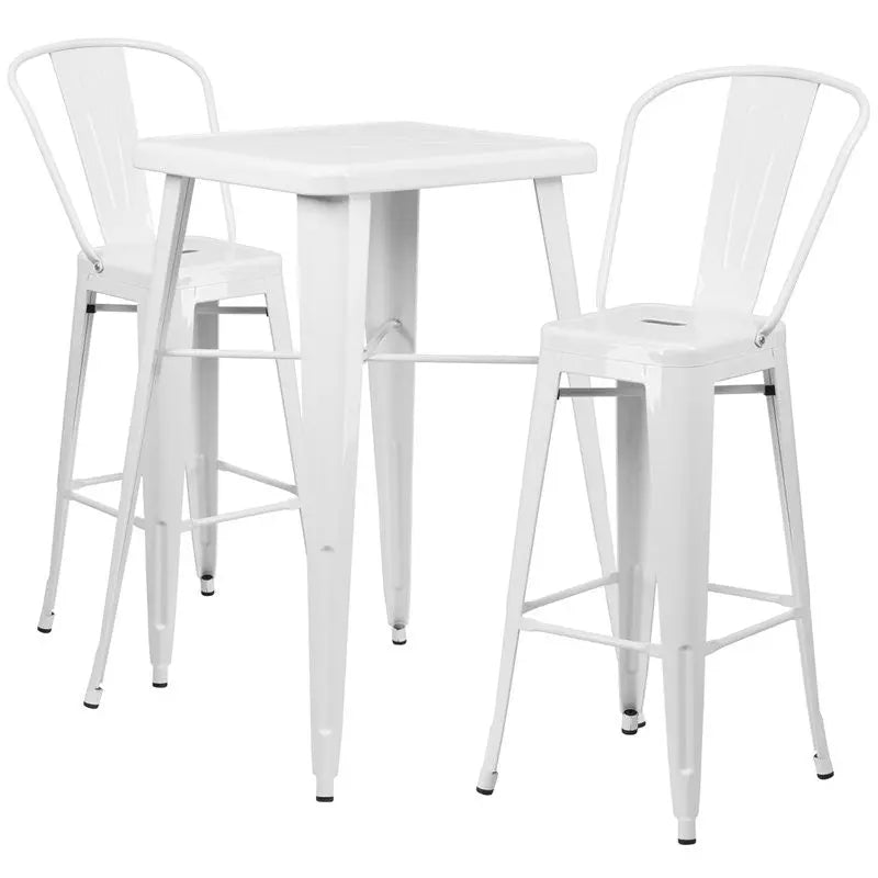 Brimmes 3pcs Square 23.75'' White Metal Table w/2 Barstool iHome Studio