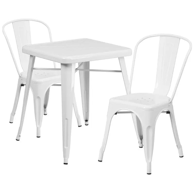 Brimmes 3pcs Square 23.75'' White Metal Table w/2 Stack Chairs iHome Studio