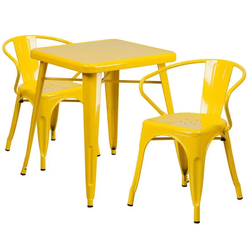 Brimmes 3pcs Square 23.75'' Yellow Metal Table w/2 Arm Chairs iHome Studio