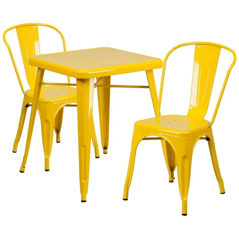 Brimmes 3pcs Square 23.75'' Yellow Metal Table w/2 Stack Chairs iHome Studio