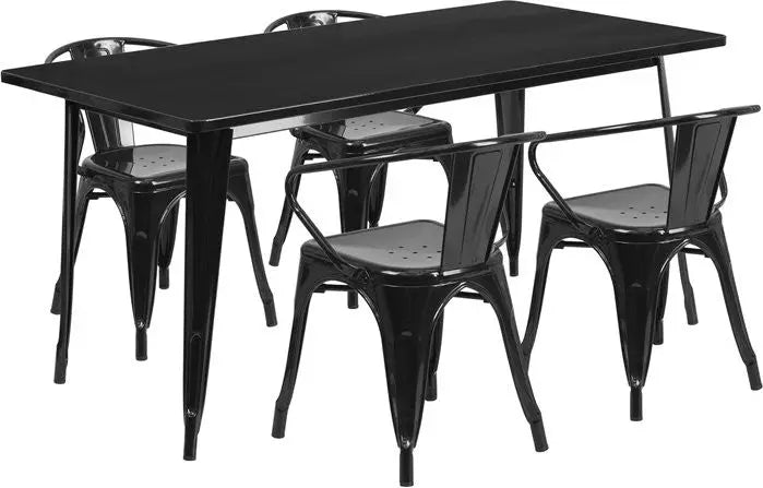 Brimmes 5pcs Rectangular 31.5'' x 63'' Black Metal Table w/4 Arm Chairs iHome Studio