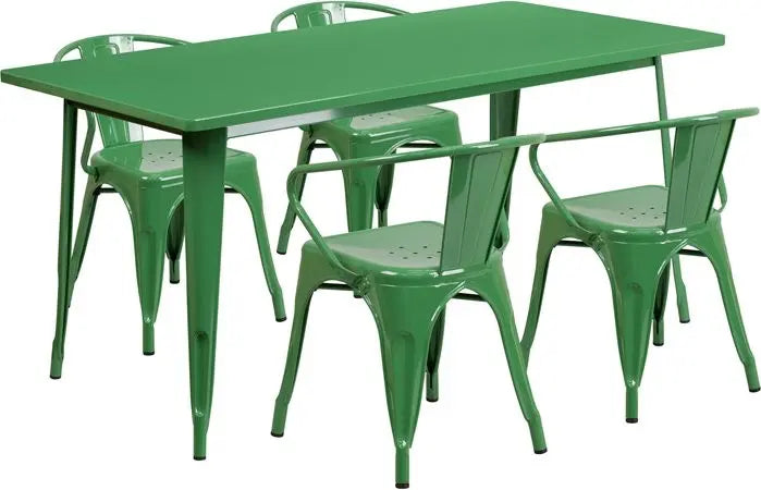 Brimmes 5pcs Rectangular 31.5'' x 63'' Green Metal Table w/4 Arm Chairs iHome Studio