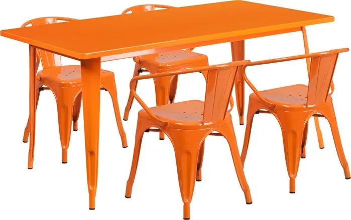 Brimmes 5pcs Rectangular 31.5'' x 63'' Orange Metal Table w/4 Arm Chairs iHome Studio