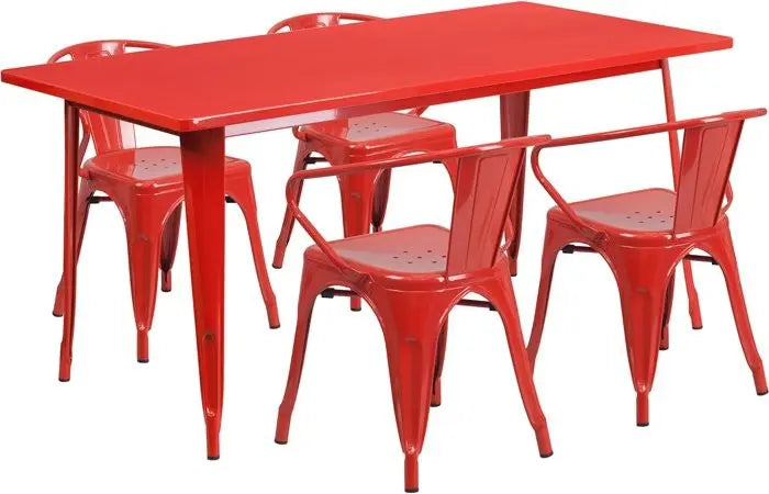 Brimmes 5pcs Rectangular 31.5'' x 63'' Red Metal Table w/4 Arm Chairs iHome Studio