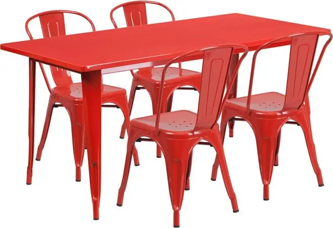 Brimmes 5pcs Rectangular 31.5'' x 63'' Red Metal Table w/4 Stack Chairs iHome Studio