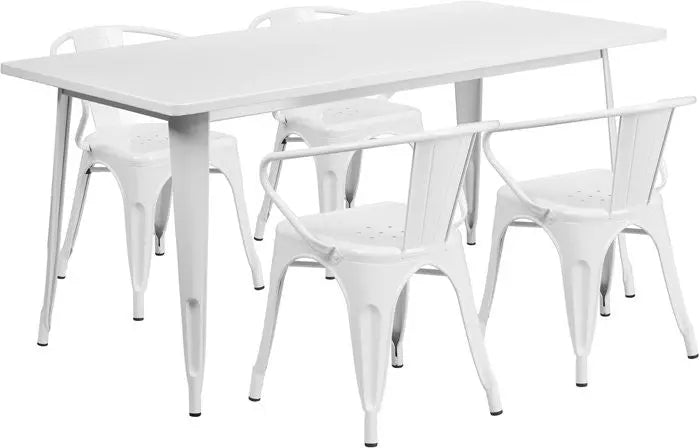 Brimmes 5pcs Rectangular 31.5'' x 63'' White Metal Table w/4 Arm Chairs iHome Studio