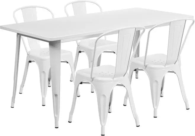 Brimmes 5pcs Rectangular 31.5'' x 63'' White Metal Table w/4 Stack Chairs iHome Studio