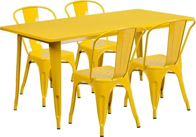 Brimmes 5pcs Rectangular 31.5'' x 63'' Yellow Metal Table w/4 Stack Chairs iHome Studio