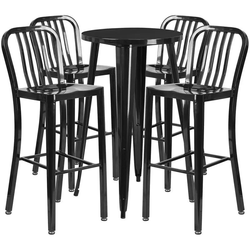 Brimmes 5pcs Round 24'' Black Metal Table w/4 Vertical Slat Back Barstool iHome Studio