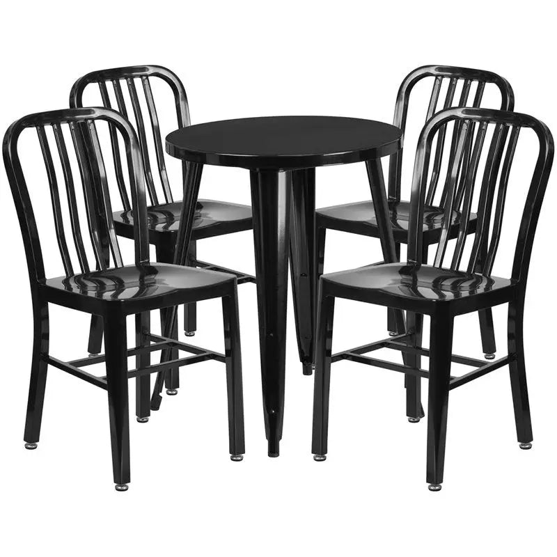 Brimmes 5pcs Round 24'' Black Metal Table w/4 Vertical Slat Back Chairs iHome Studio