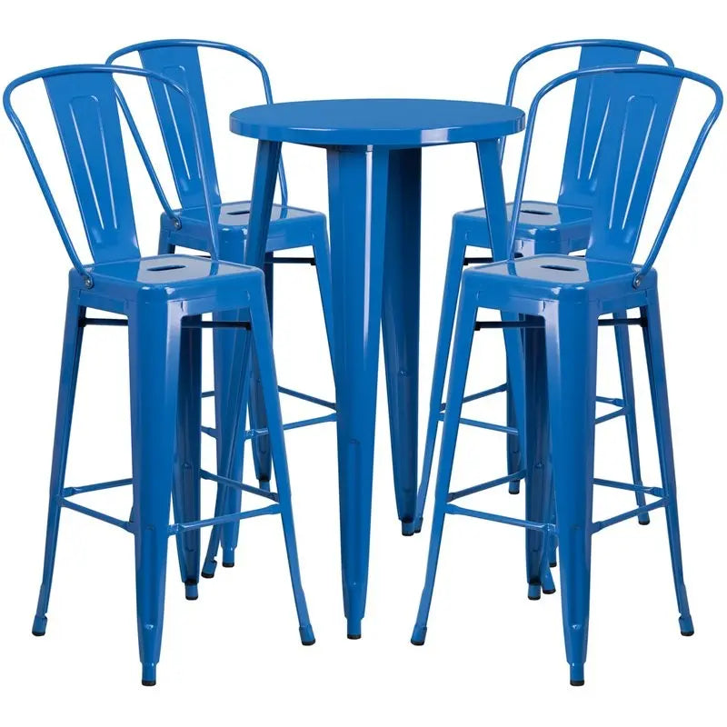 Brimmes 5pcs Round 24'' Blue Metal Table w/4 Cafe Barstool iHome Studio