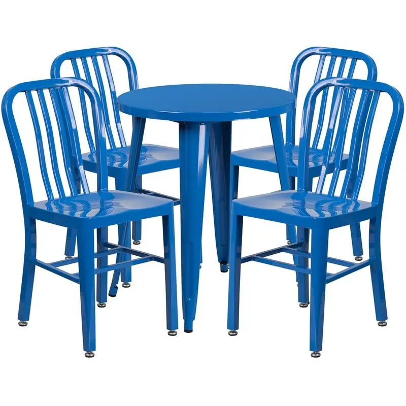 Brimmes 5pcs Round 24'' Blue Metal Table w/4 Vertical Slat Back Chairs iHome Studio