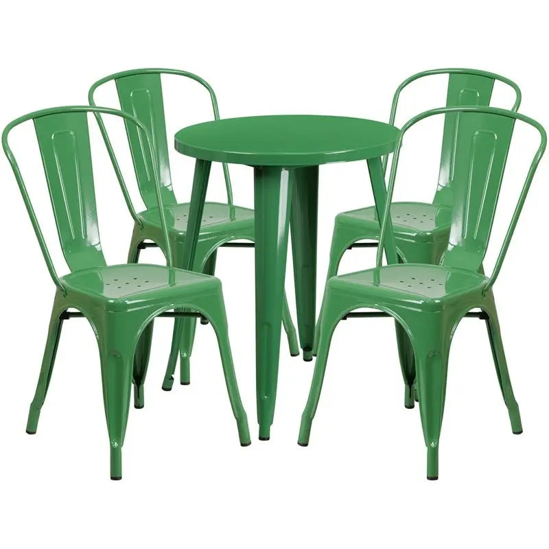 Brimmes 5pcs Round 24'' Green Metal Table w/4 Cafe Chairs iHome Studio