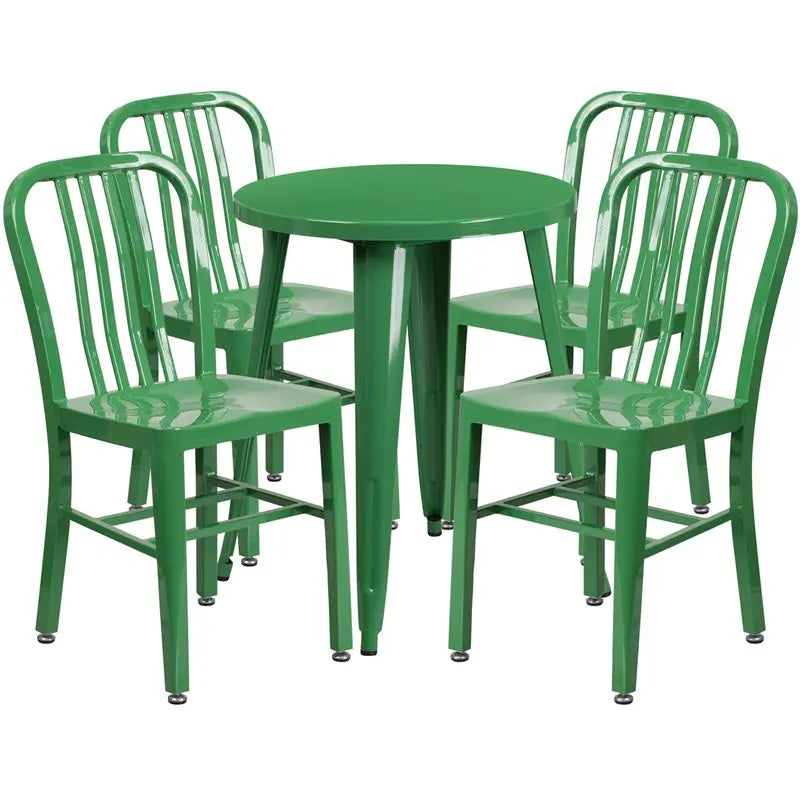 Brimmes 5pcs Round 24'' Green Metal Table w/4 Vertical Slat Back Chairs iHome Studio