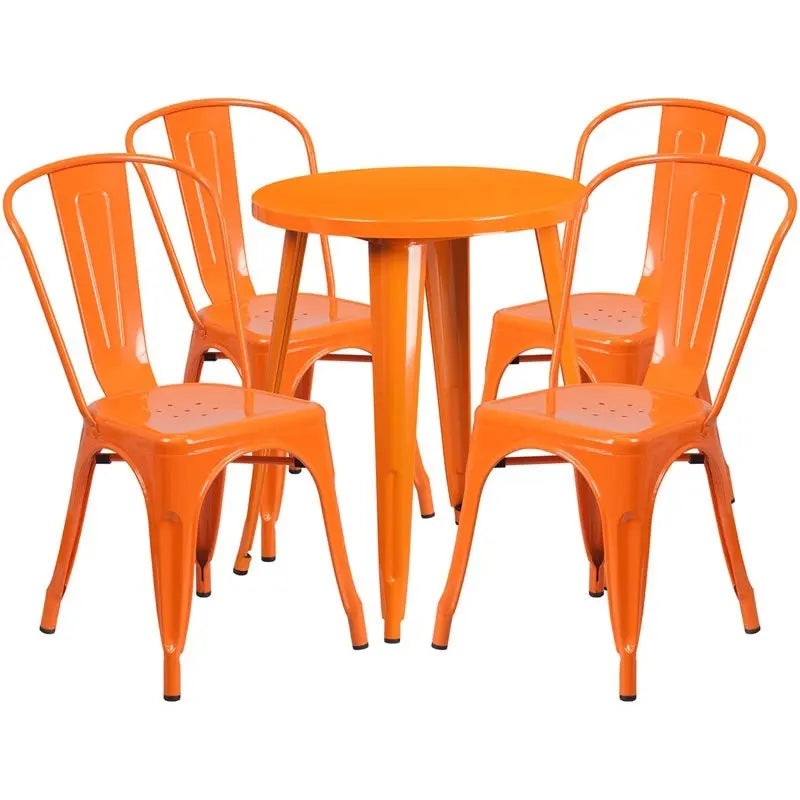 Brimmes 5pcs Round 24'' Orange Metal Table w/4 Cafe Chairs iHome Studio