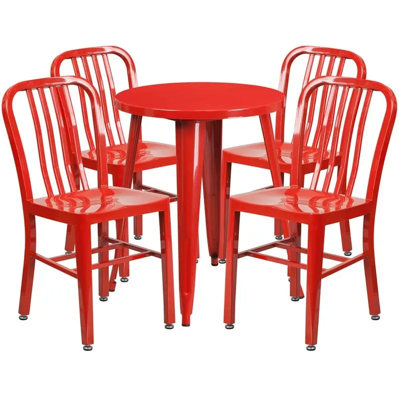 Brimmes 5pcs Round 24'' Red Metal Table w/4 Vertical Slat Back Chairs iHome Studio