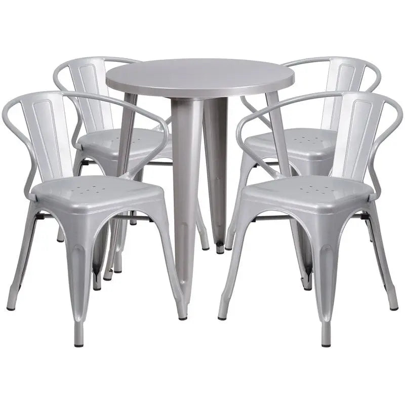 Brimmes 5pcs Round 24'' Silver Metal Table w/4 Arm Chairs iHome Studio