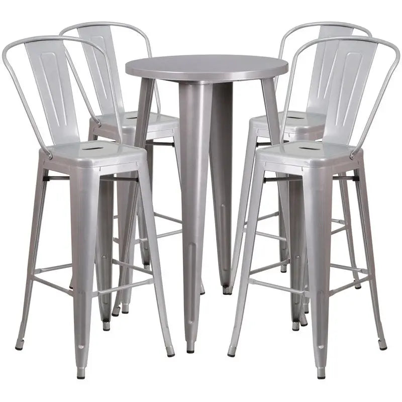 Brimmes 5pcs Round 24'' Silver Metal Table w/4 Cafe Barstool iHome Studio