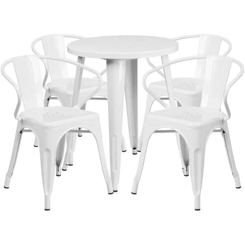 Brimmes 5pcs Round 24'' White Metal Table w/4 Arm Chairs iHome Studio