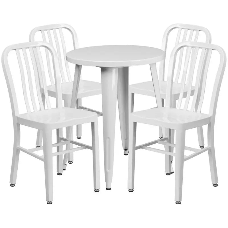 Brimmes 5pcs Round 24'' White Metal Table w/4 Vertical Slat Back Chairs iHome Studio