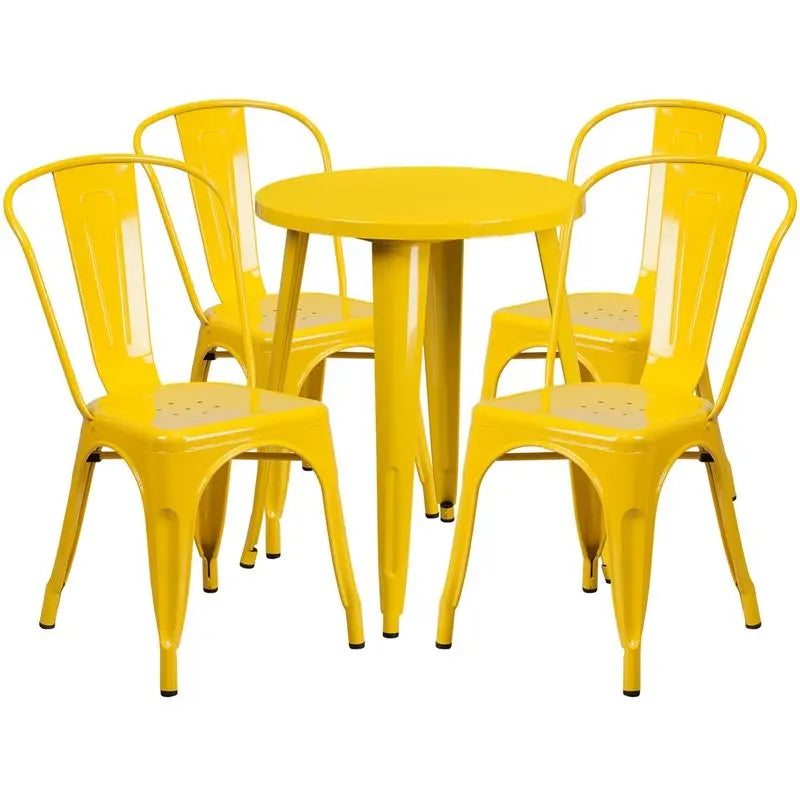 Brimmes 5pcs Round 24'' Yellow Metal Table w/4 Cafe Chairs iHome Studio