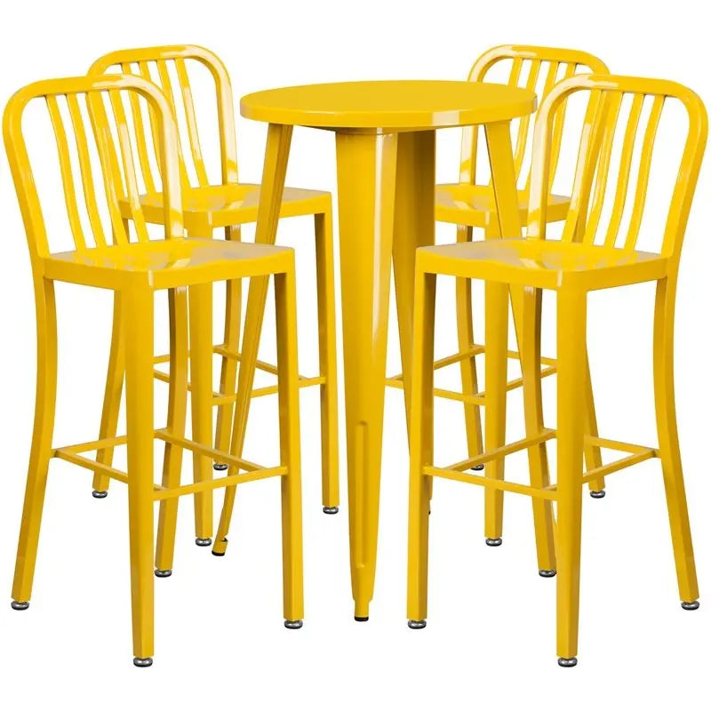 Brimmes 5pcs Round 24'' Yellow Metal Table w/4 Vertical Slat Back Barstool iHome Studio