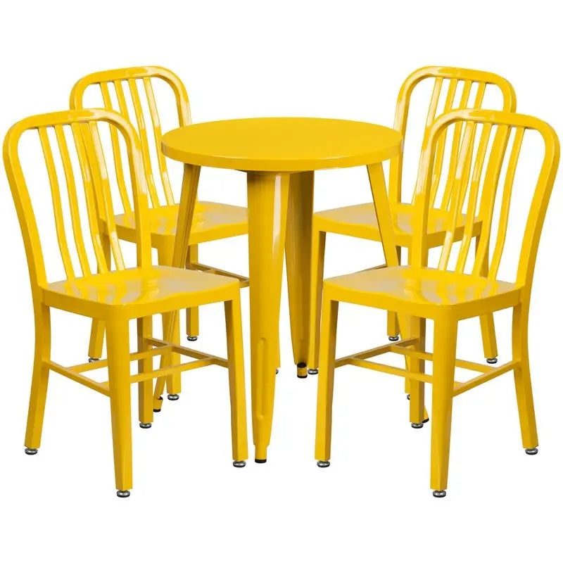 Brimmes 5pcs Round 24'' Yellow Metal Table w/4 Vertical Slat Back Chairs iHome Studio