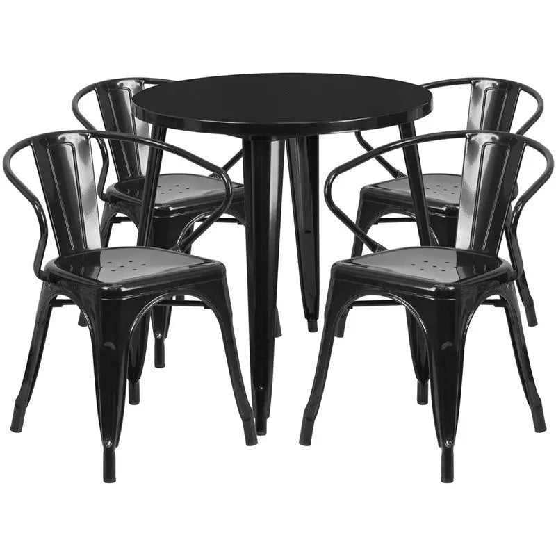 Brimmes 5pcs Round 30'' Black Metal Table w/4 Arm Chairs iHome Studio