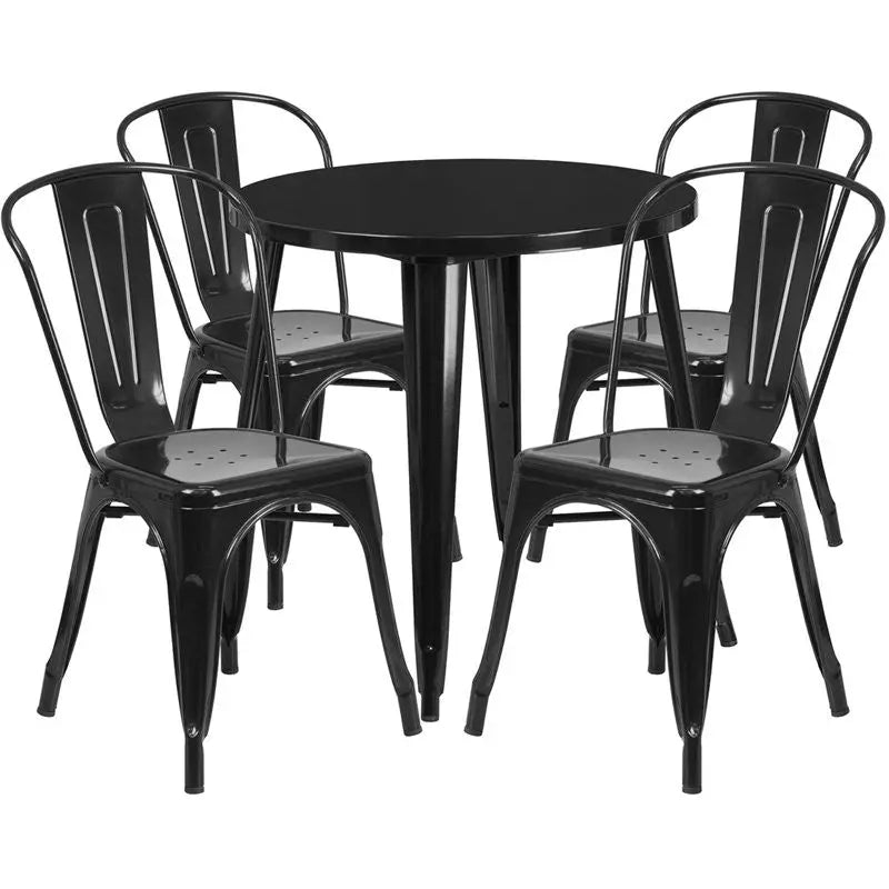 Brimmes 5pcs Round 30'' Black Metal Table w/4 Cafe Chairs iHome Studio