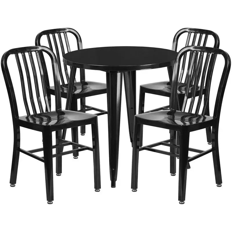 Brimmes 5pcs Round 30'' Black Metal Table w/4 Vertical Slat Back Chairs iHome Studio