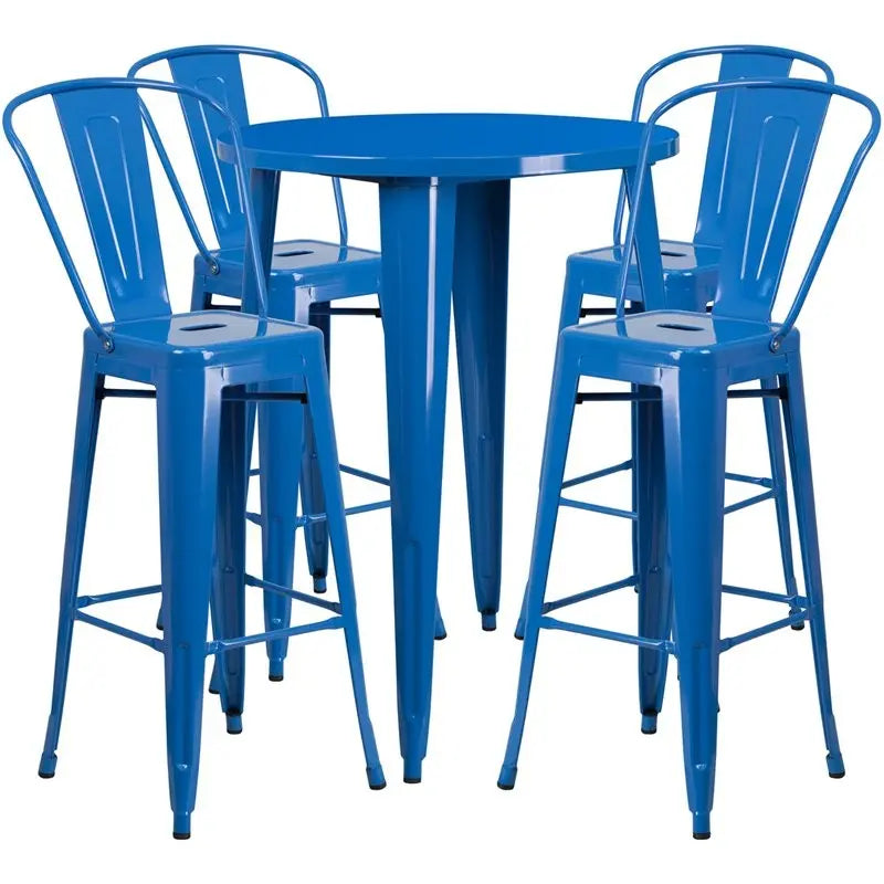 Brimmes 5pcs Round 30'' Blue Metal Table w/4 Cafe Barstool iHome Studio