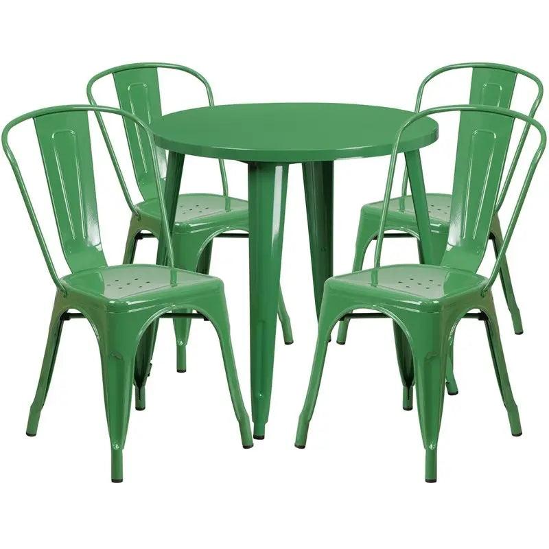 Brimmes 5pcs Round 30'' Green Metal Table w/4 Cafe Chairs iHome Studio