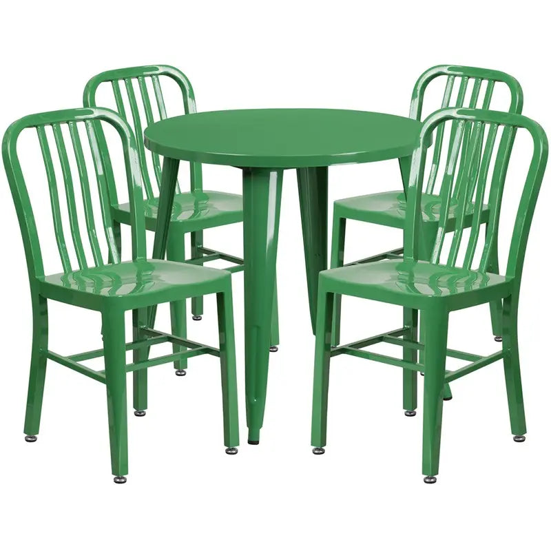 Brimmes 5pcs Round 30'' Green Metal Table w/4 Vertical Slat Back Chairs iHome Studio