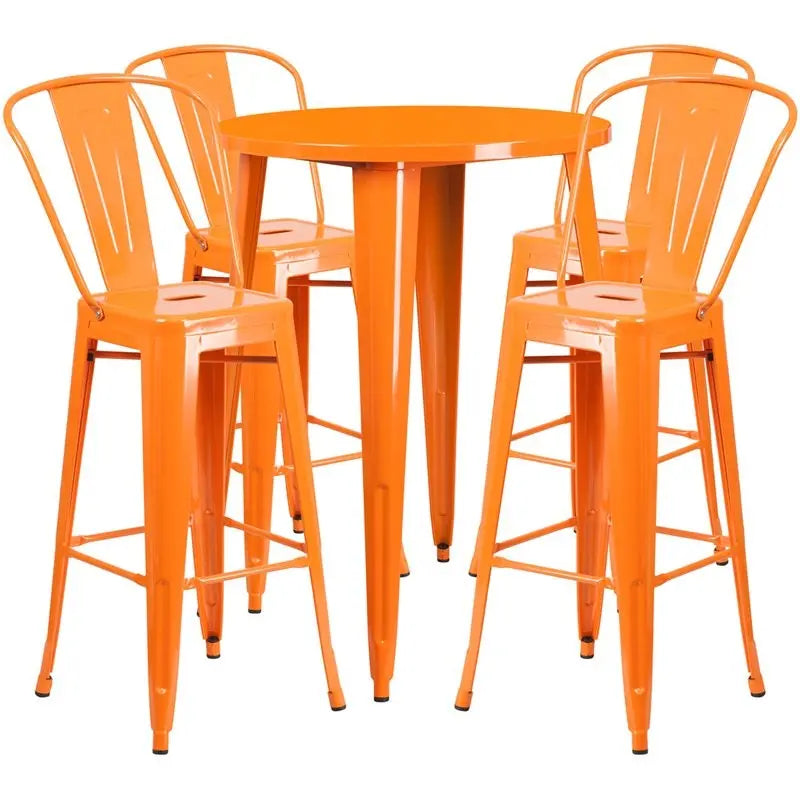 Brimmes 5pcs Round 30'' Orange Metal Table w/4 Cafe Barstool iHome Studio