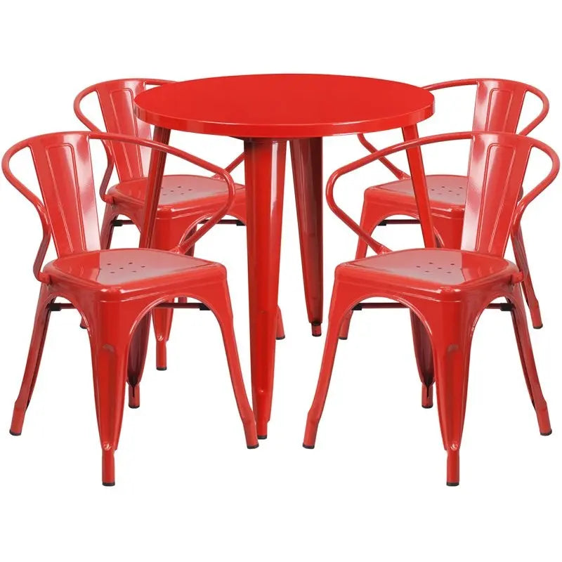 Brimmes 5pcs Round 30'' Red Metal Table w/4 Arm Chairs iHome Studio