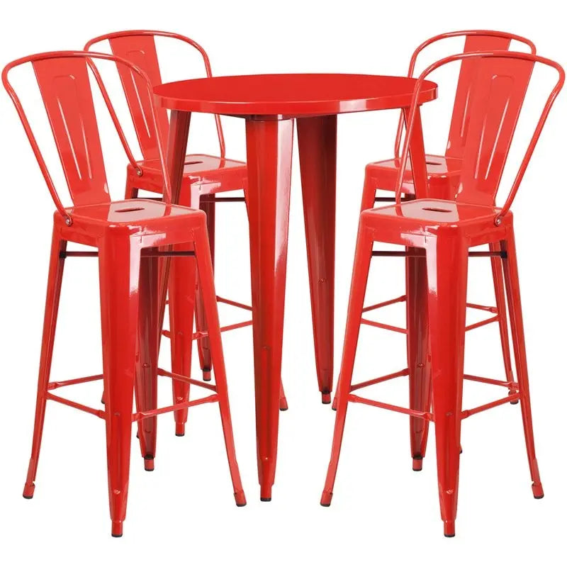 Brimmes 5pcs Round 30'' Red Metal Table w/4 Cafe Barstool iHome Studio