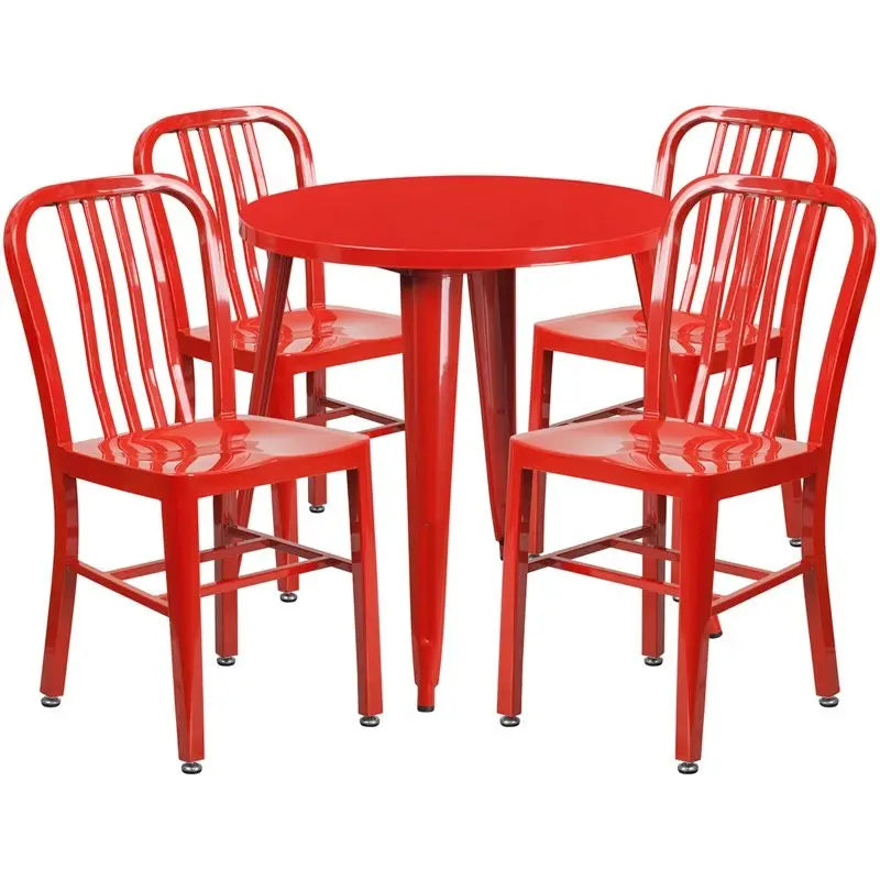 Brimmes 5pcs Round 30'' Red Metal Table w/4 Vertical Slat Back Chairs iHome Studio