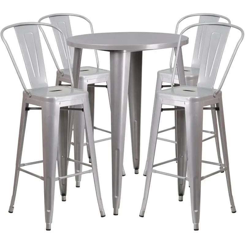 Brimmes 5pcs Round 30'' Silver Metal Table w/4 Cafe Barstool iHome Studio