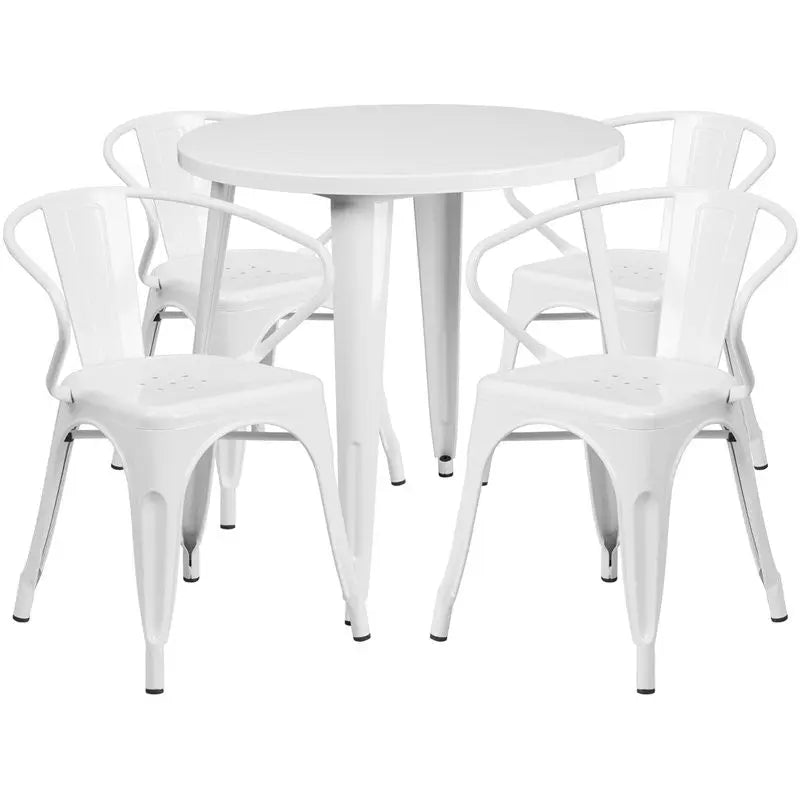 Brimmes 5pcs Round 30'' White Metal Table w/4 Arm Chairs iHome Studio
