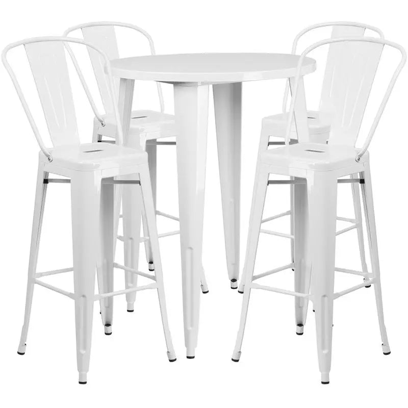 Brimmes 5pcs Round 30'' White Metal Table w/4 Cafe Barstool iHome Studio