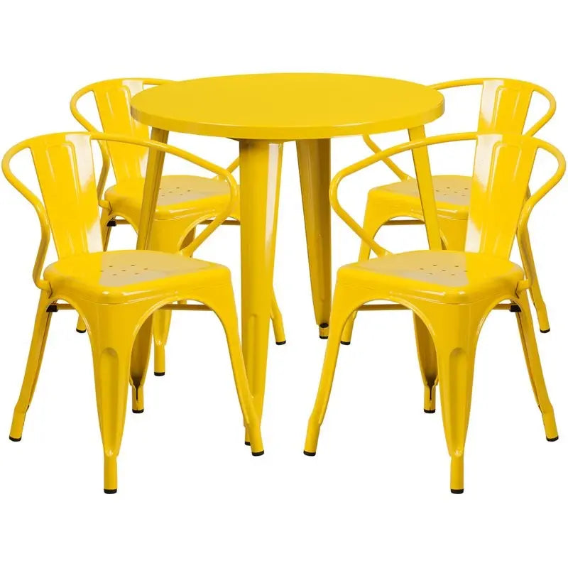 Brimmes 5pcs Round 30'' Yellow Metal Table w/4 Arm Chairs iHome Studio